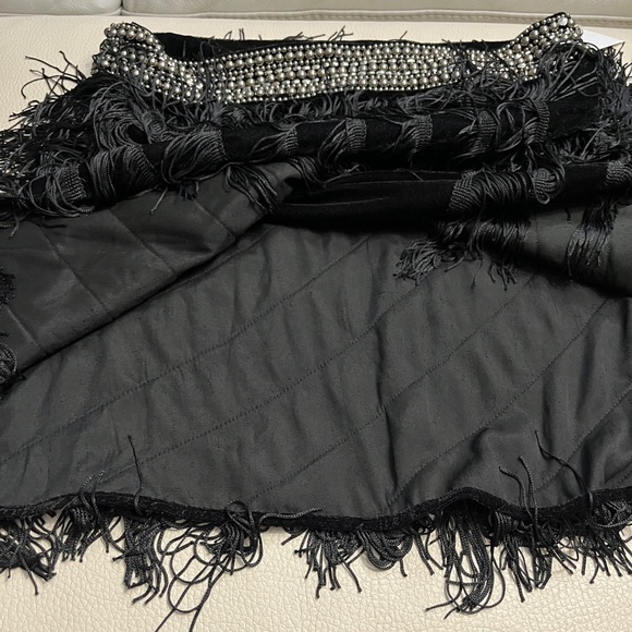 Zara Women’s Velvet Wrap Mini Skirt with Rhinestones & Fringing - Size L - Picture 9 of 12